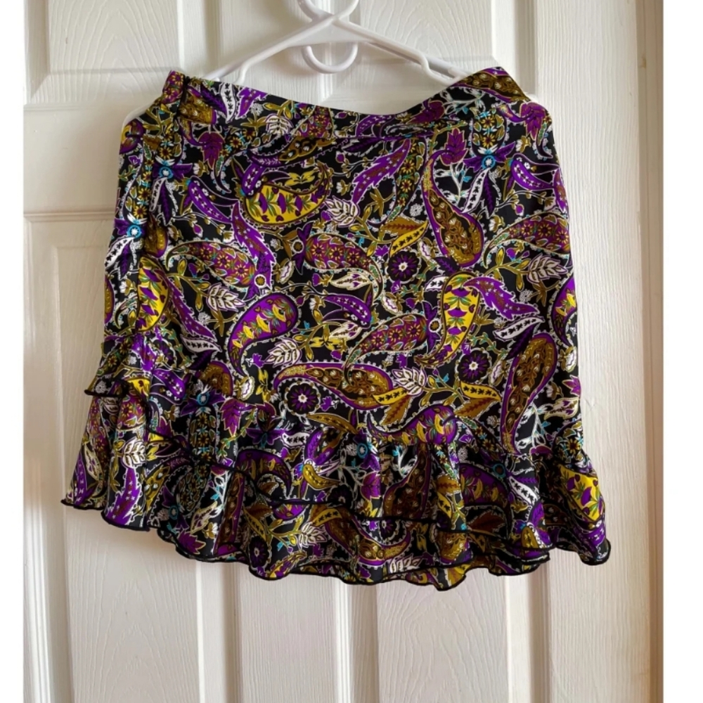ZARA Purple Paisley Print Ruffle Mini Skirt - Picture 11 of 14